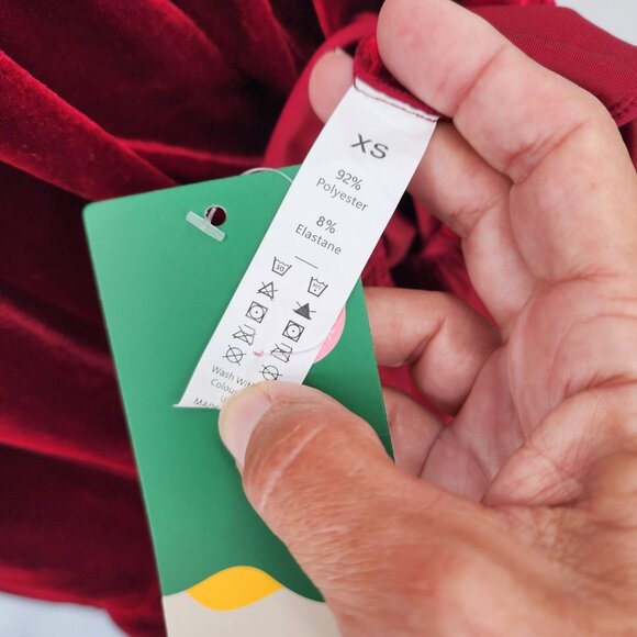 HALARA Deep V Neck Ruffled Hem Velvet Cranberry Red Mini Party Dress XS NWT - Picture 11 of 11